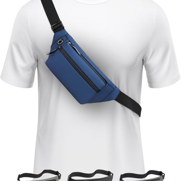 Water-Resistant Crossbody Belt Bag - Plus Size with Multiple Pockets, Navy Blue - Picture 1 of 9